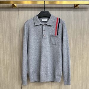 Thom Browne Classical Striped Gray Polos Long Sleeve T-shirt With Lapel